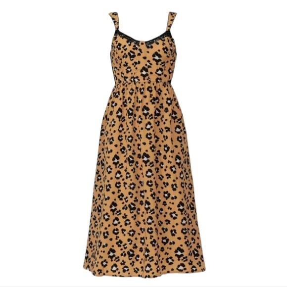 Thakoon‎ Dress Corset Leopard Animal Print A-Line Midi Lace Black Tan Flowy 4 - Picture 4 of 16